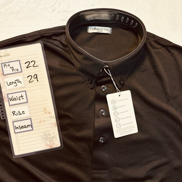Collars & Co. Oxford Button Collar Polo Black Sz M Performance 4-Way Stretch NWT - Picture 7 of 10